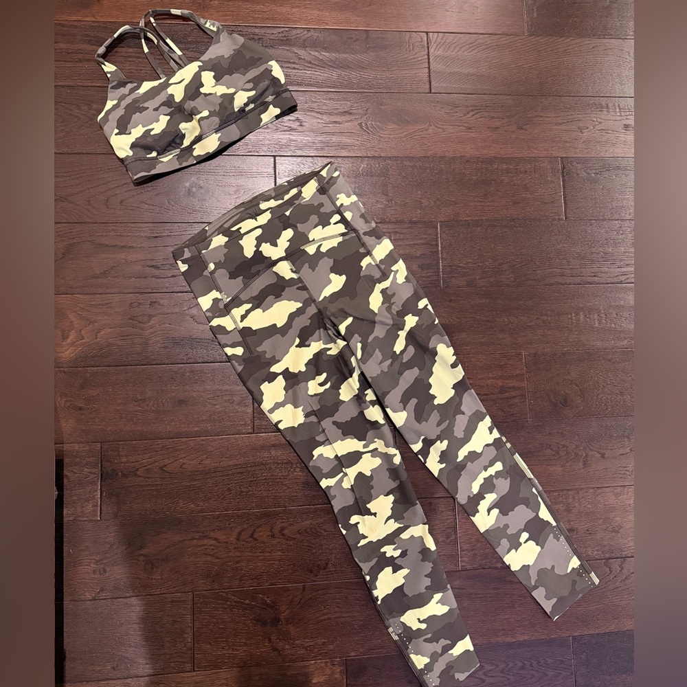 Lululemon Athletica Green and Gray Camouflage Leggings and Top SET